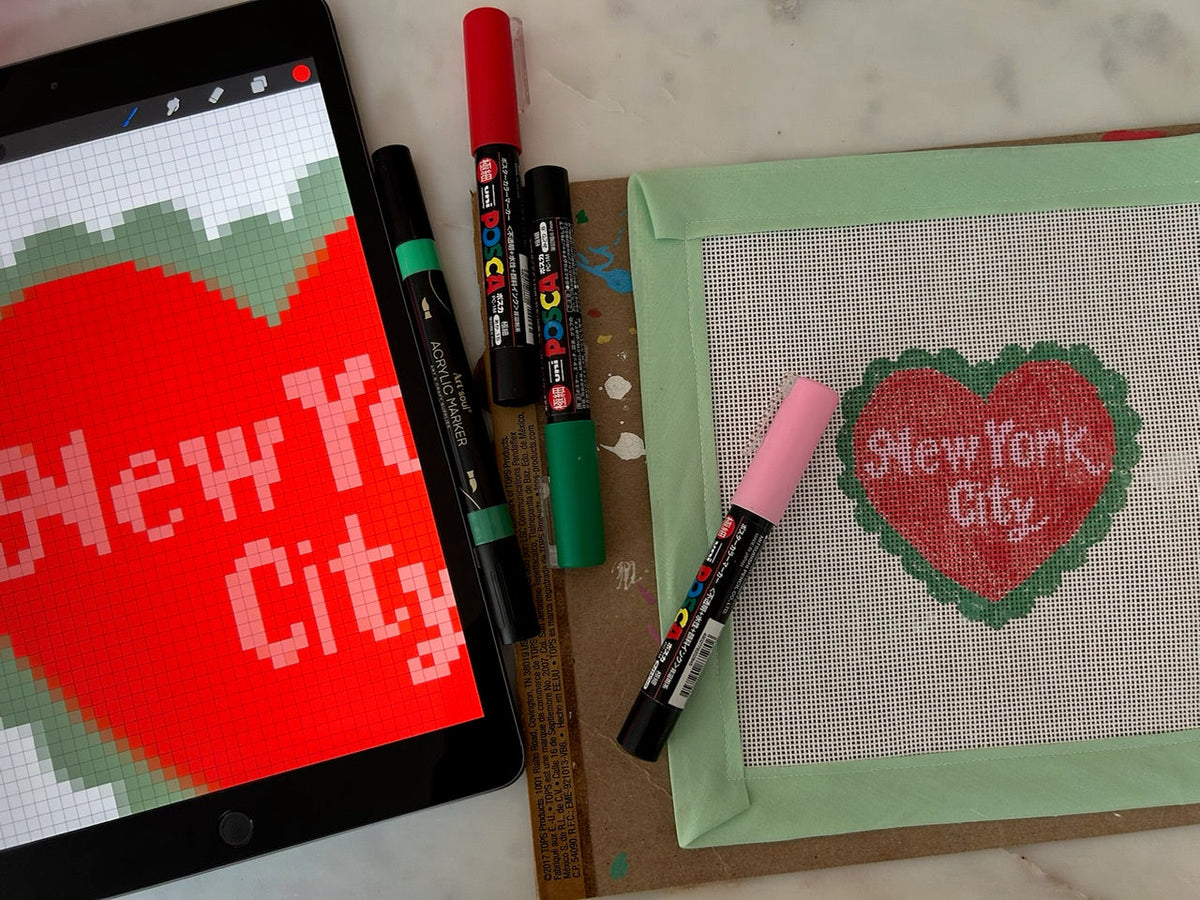 Handpainted New York City Heart Needlepoint Canvas
