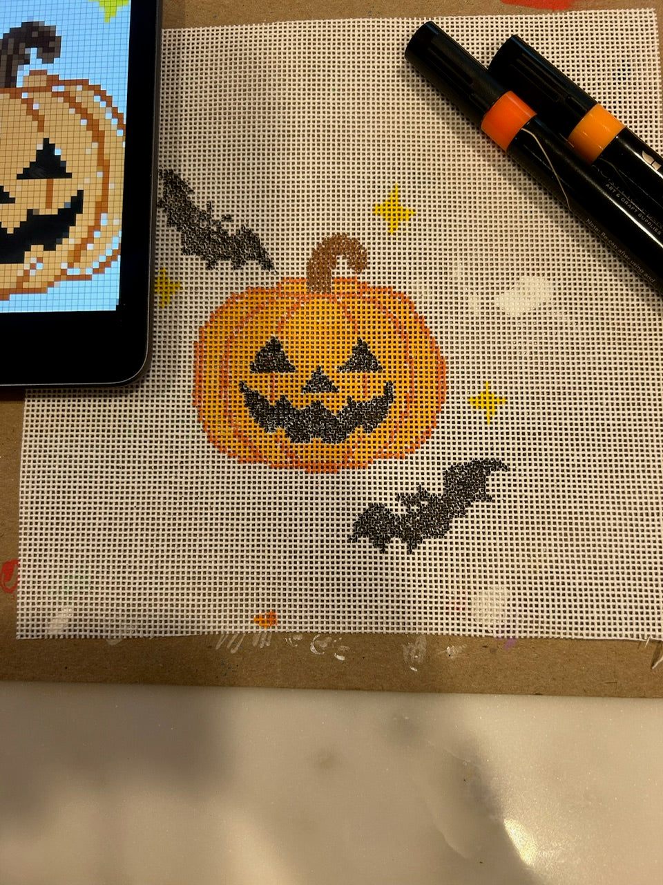 Halloween Needlepoint Canvas (pumpkins & bats)
