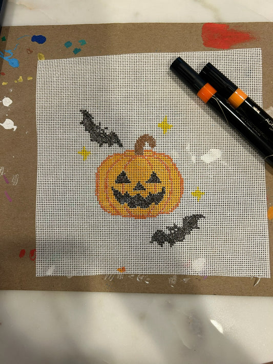 Halloween Needlepoint Canvas (pumpkins & bats)