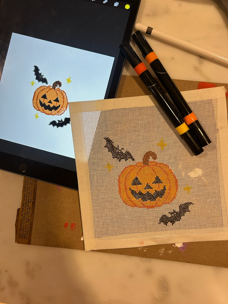 Halloween Needlepoint Canvas (pumpkins & bats)