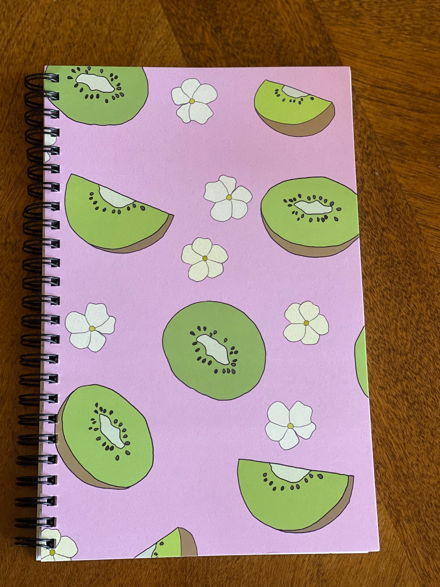 notebook - pink with kiwis and flowers